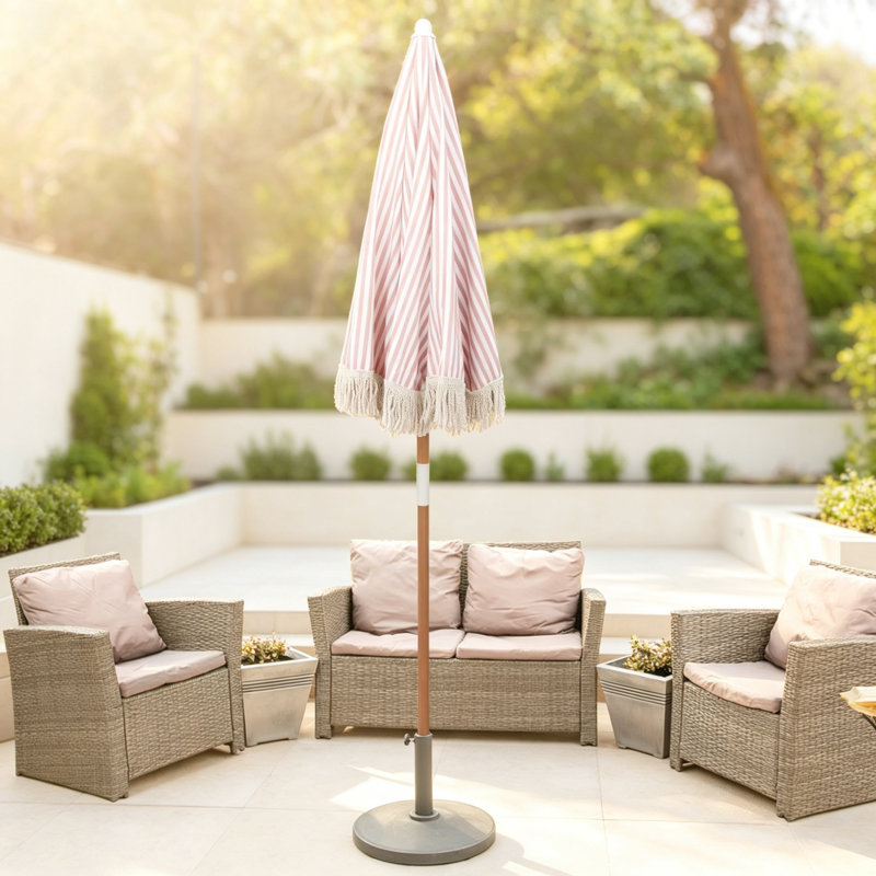 140 cm W X 140 cm D Beach Parasol with Manual Lift, Pastel Pink Stripe