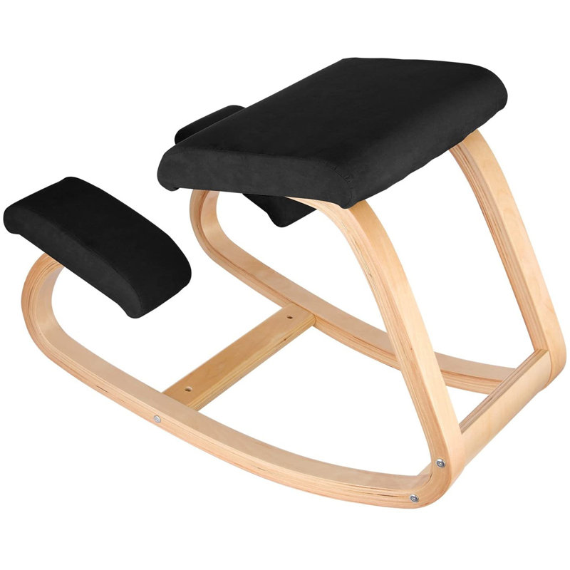 Wooden Ergonomic Kneeling Chair Memory Seat Cushion Relieving Body Black