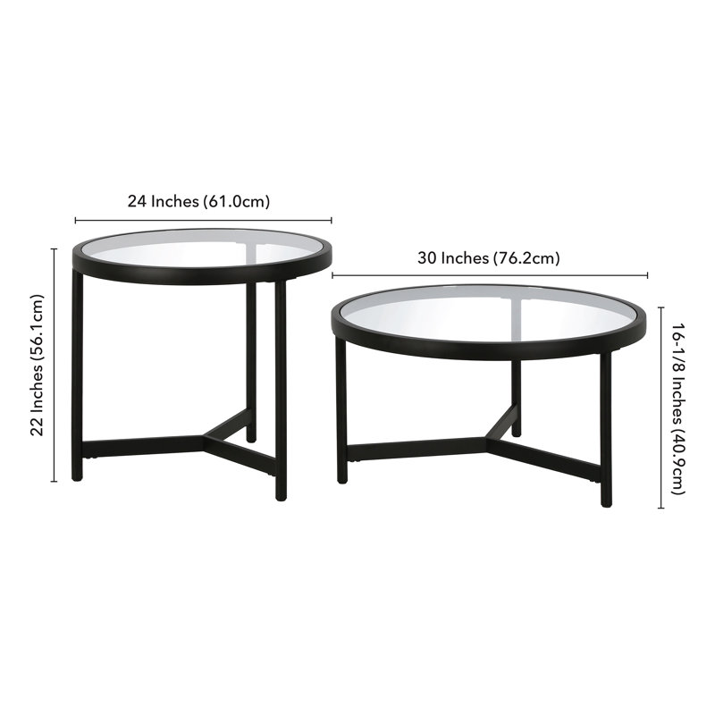 Quentin (Set of Two) Glass And Steel Round Nested Coffee Tables, Black