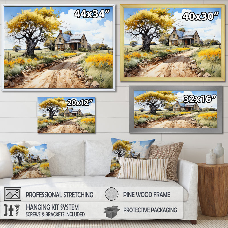 «Farmhouse Country Elegance II», reproduction sur toile, Encadrement doré, H 34 po x l 44 po x P 1,5 po