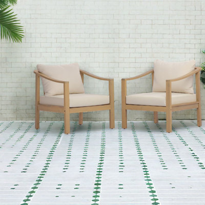 Ensemble de 2 chaises longues Modern Patio, siège profond en bois d'acacia