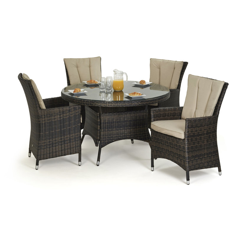 Zayd Seat Round Rattan Dining Set, Brown