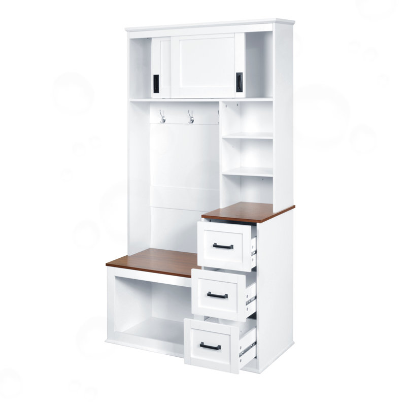 Mayotte avec 3 tablettes, 3 tiroirs de rangement et 3 crochets, Blanc
