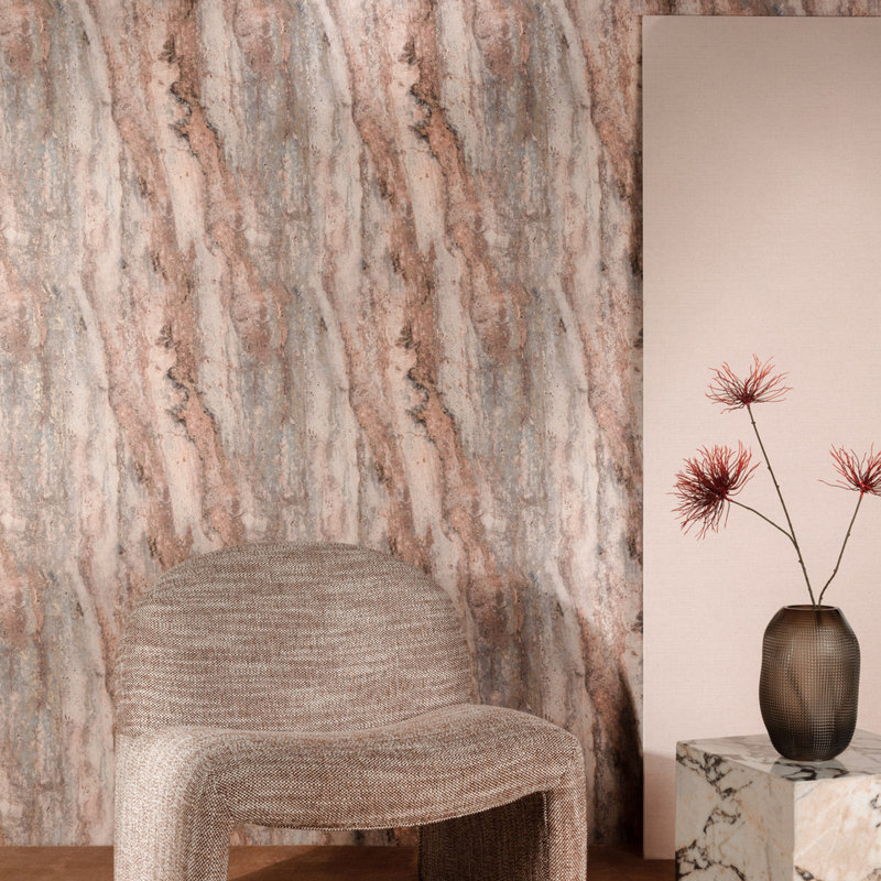 Structured Walls Collection Abstract Marble Wallpaper Roll, Coral