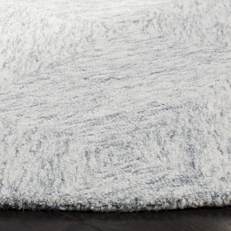 Tapis argenté en laine touffeté à la main à motif géométrique, Rond 6 pi
