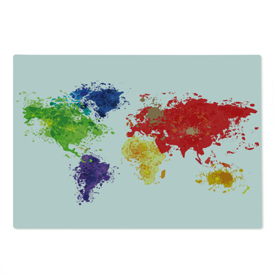 Ambesonne Map Cutting Board Large Size World Map Art Red Purple and Yellow