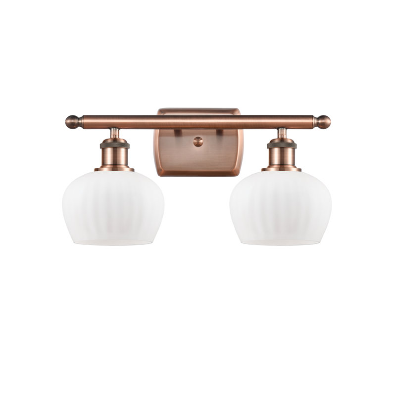 Éclairage pour salle de bain à intensité variable 2 lumières Lyman, Motif cannelé transparent, Cuivre antique
