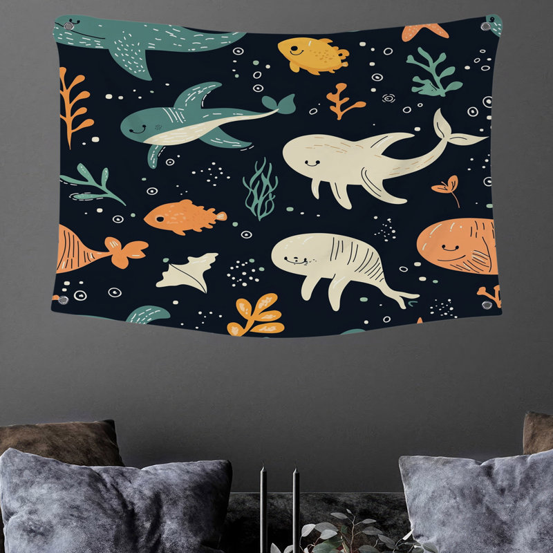 Tapisserie murale Sharks - Décoration murale aquatique, H 68 po x l 80 po