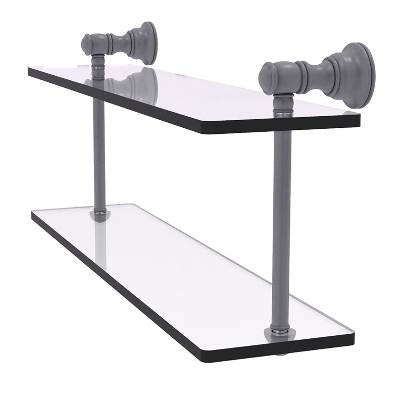 Tablette à 2 niveaux en verre Freyja, Gris mat, H 5,6 po x l 16 po x P 9,2 po