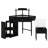 Glass Tabletop Corner Vanity Desk with Charging Station, Pull-Out Side Cabinet & Storage Shelf Drawer, Triangle Makeup Vanity Set with Cushioned Stool-126625574