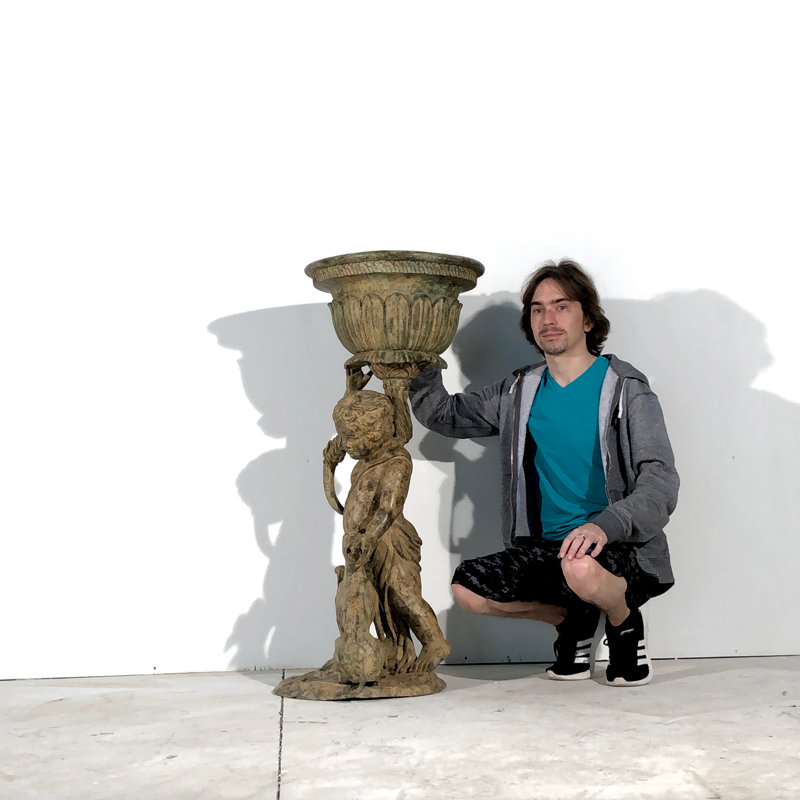 Bronze Boy and Dog Urn Planter