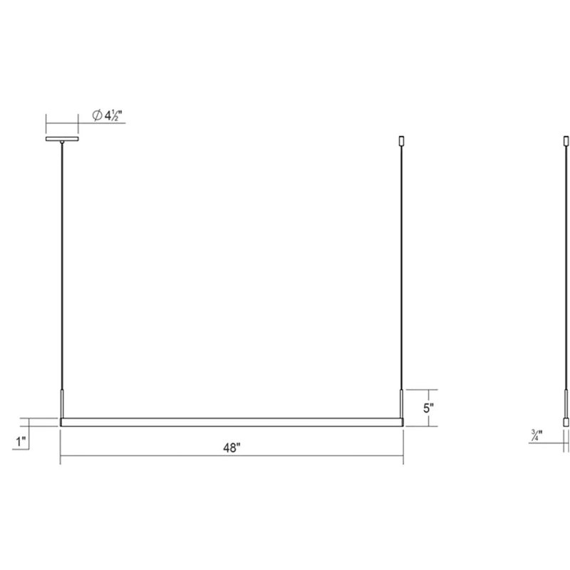 Luminaire suspendu à une face DEL Thin-Line, Blanc satiné, 2 700 K, H 5 po x l 48 po x P 0,75 po