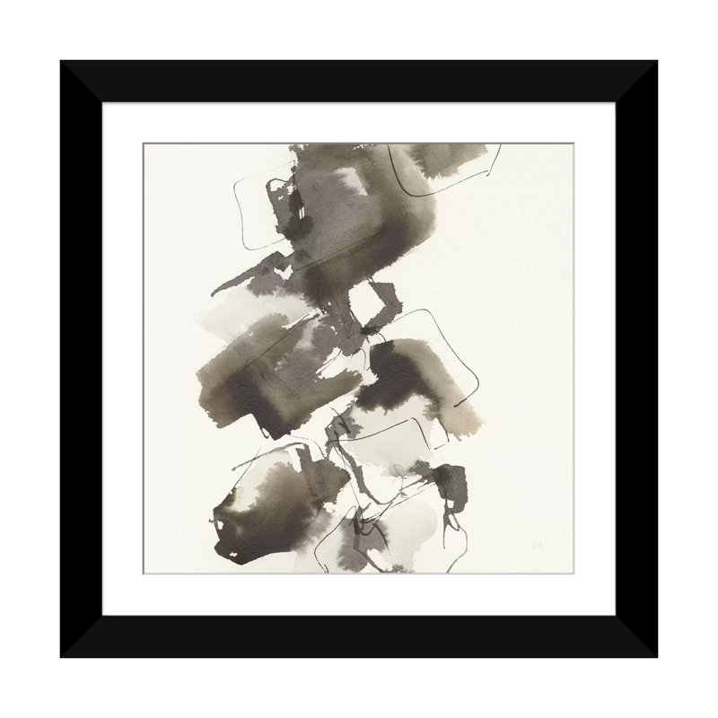 «Stacked in Greige II», reproduction sur toile, Papier d'art encadré noir, Blanc, H 16 po x l 16 po x P 1 po