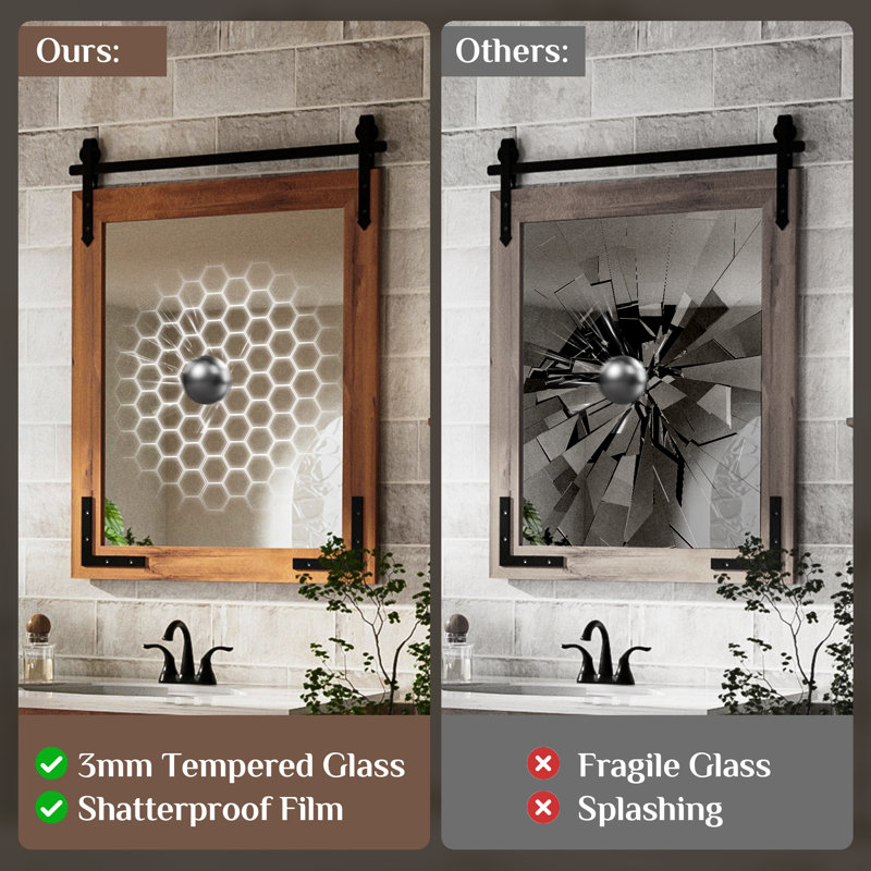 Miroir décoratif Brunilda Rustic Farmhouse, 40 po x 26 po, Brun
