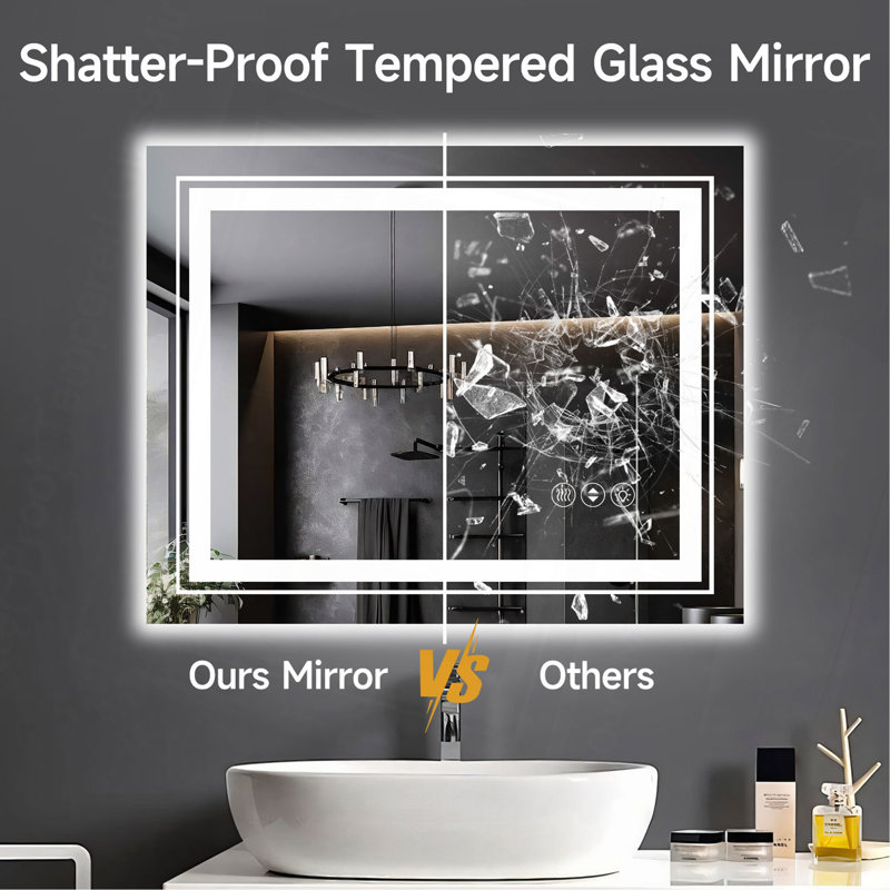Frameless LED Bathroom Mirror,Smart Mirror, 28" x 20"