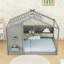 Lit de maison en bois avec toit et tablettes-48223895-48223890