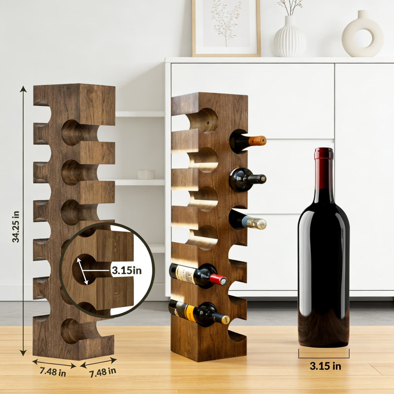 Support à vin autoportant en bois massif pour 12 bouteilles, support à vin en chêne de qualité supérieure pour un décor élégant et un rangement sécuritaire