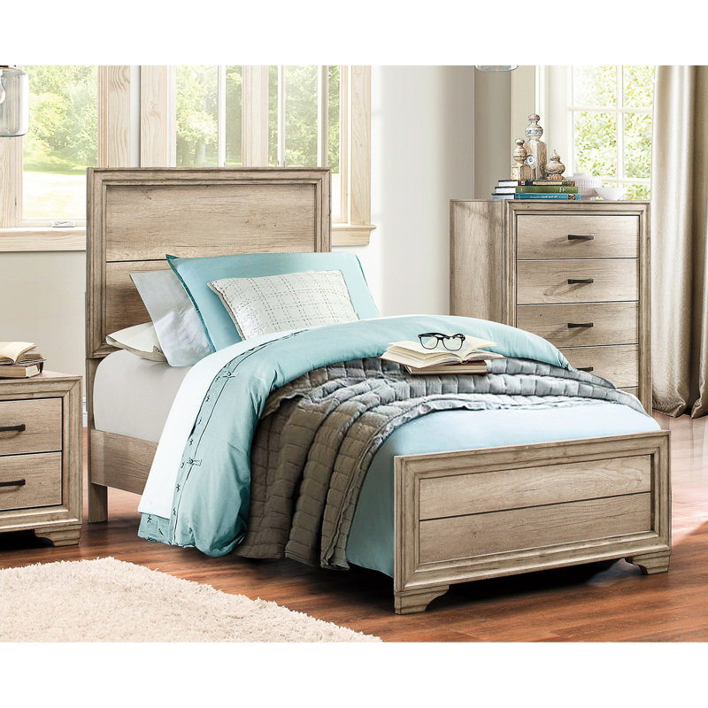 Lit simple d'apparence naturelle avec finition naturelle, Lit simple