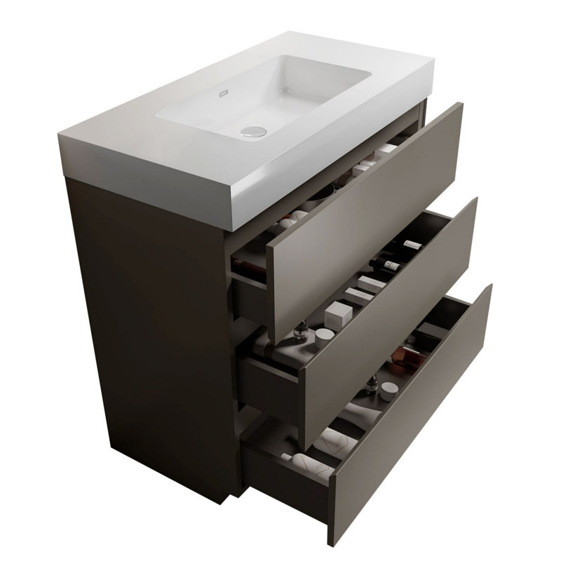 Meuble-lavabo moderne autoportant, Blanc, Gris
