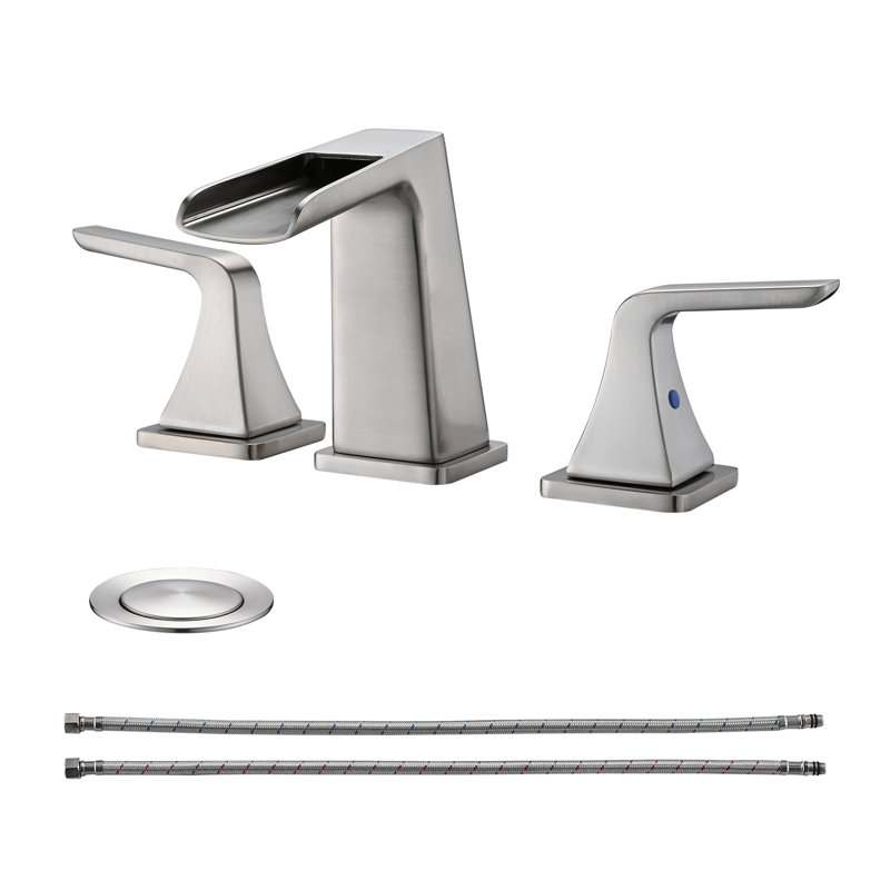 Robinet de salle de bain à large entraxe avec bonde, Nickel brossé