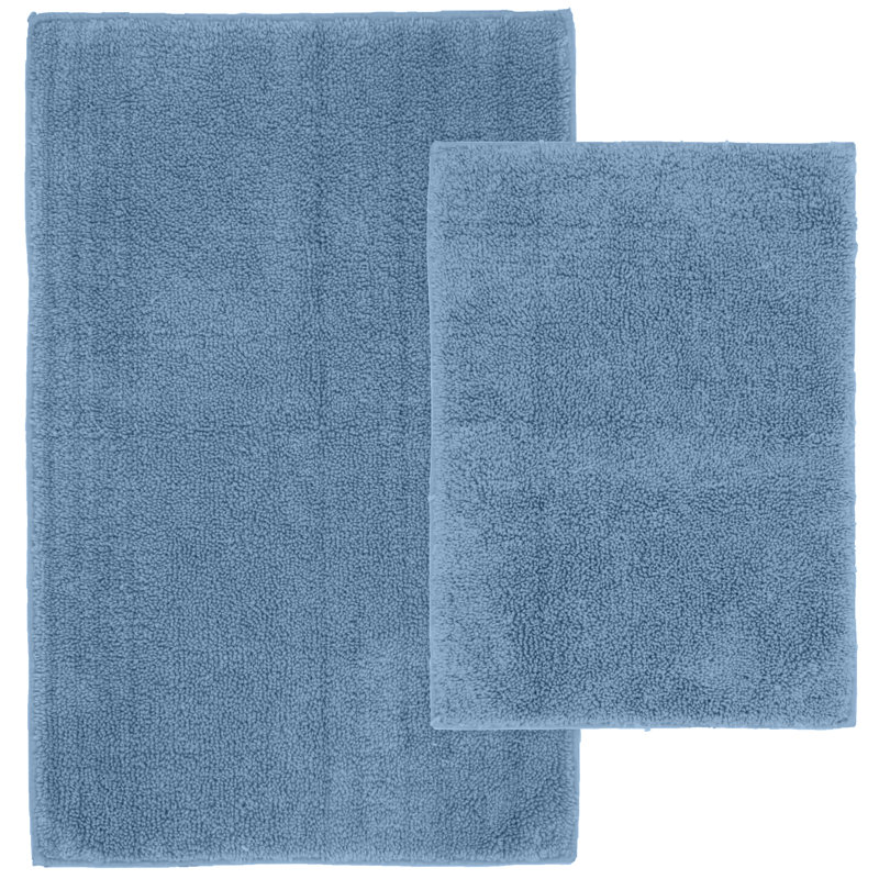 Roanoke Cotton 2 Piece Bath Rug Set with Non-Slip Backing, Sky Blue