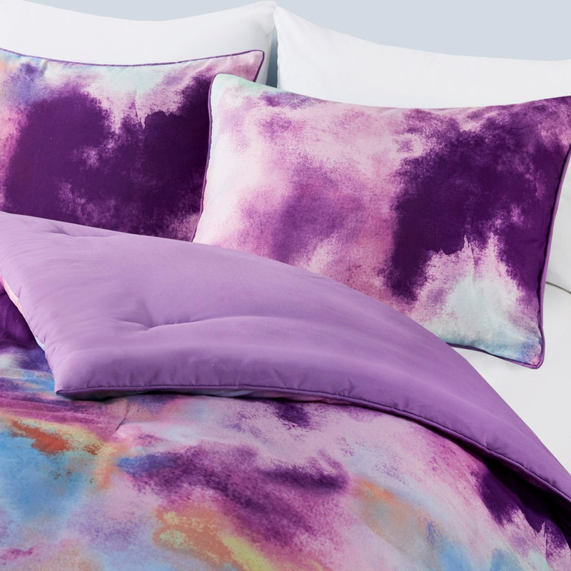 Twin/twin Xl Comforter With Tie Dye Print, , Piped Border, , Decorative Pillow Watercolor Pattern, Machine Washable,