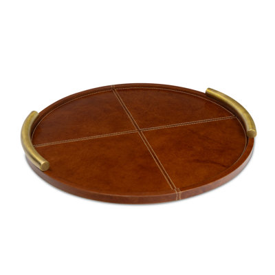 Petit plateau rond en cuir Hayes (cognac)