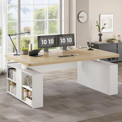 Bureau de direction de 63 po avec rangement, bureau de direction réglable en hauteur avec prises de courant