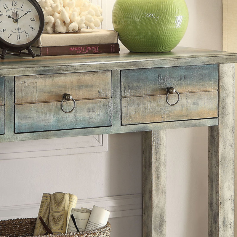 Console à 3 tiroirs gris antique et bleu sarcelle