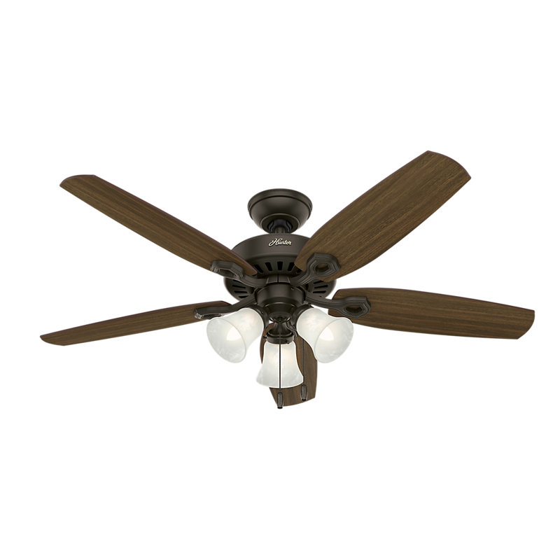 Builder Plus 52"  5 - Blade Standard Ceiling Fan with Pull Chain and Light Kit Included, Bronze