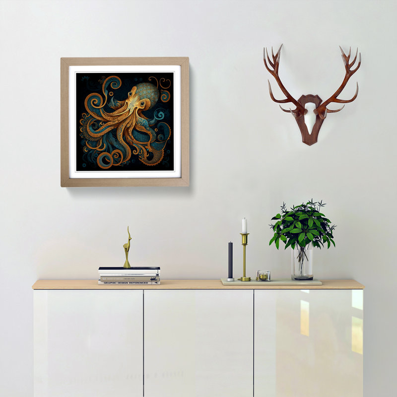 Octopus Paisley Art - Framed Print, Oak