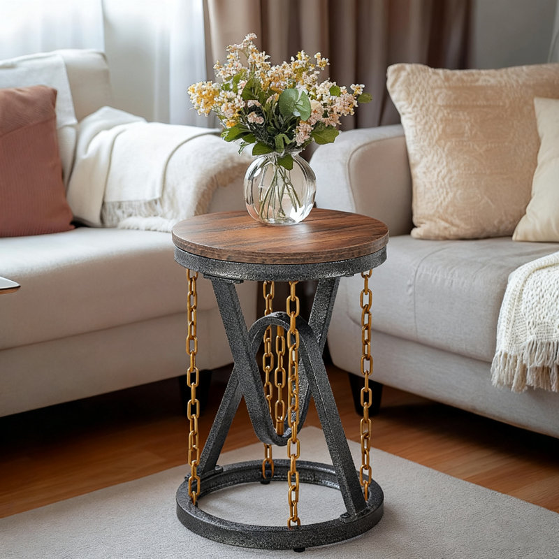 Abraham 12.59" W Rustic Tensegrity Round End Table