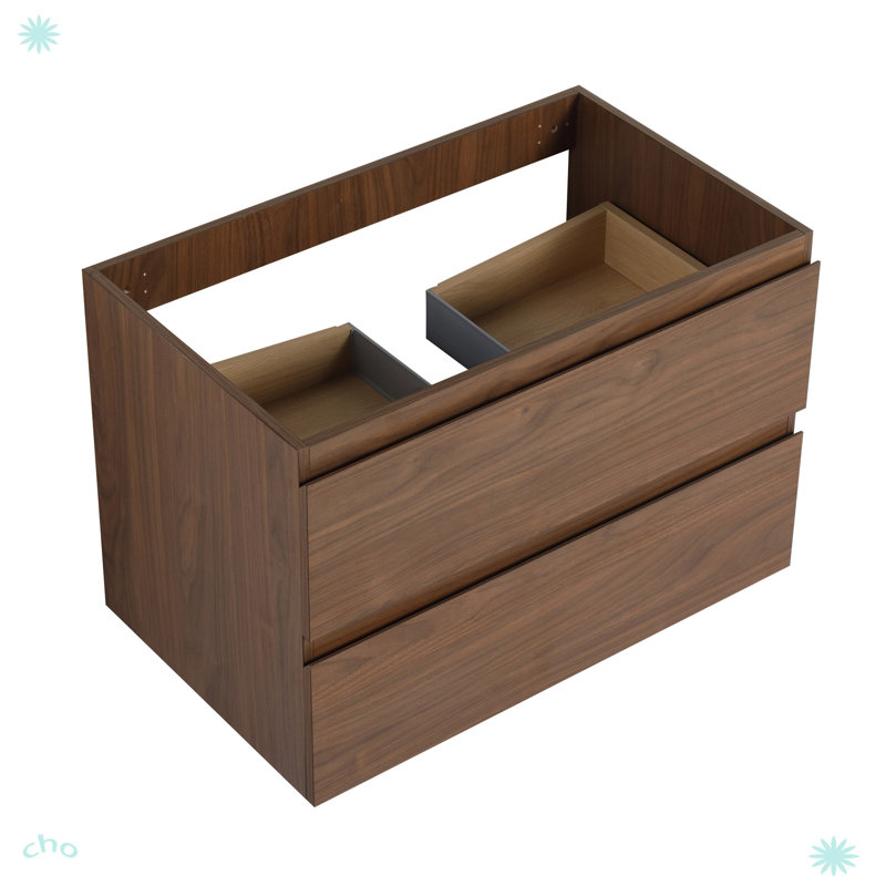 Meuble-lavabo mural 30 po avec lavabo en céramique noire, Chêne brun