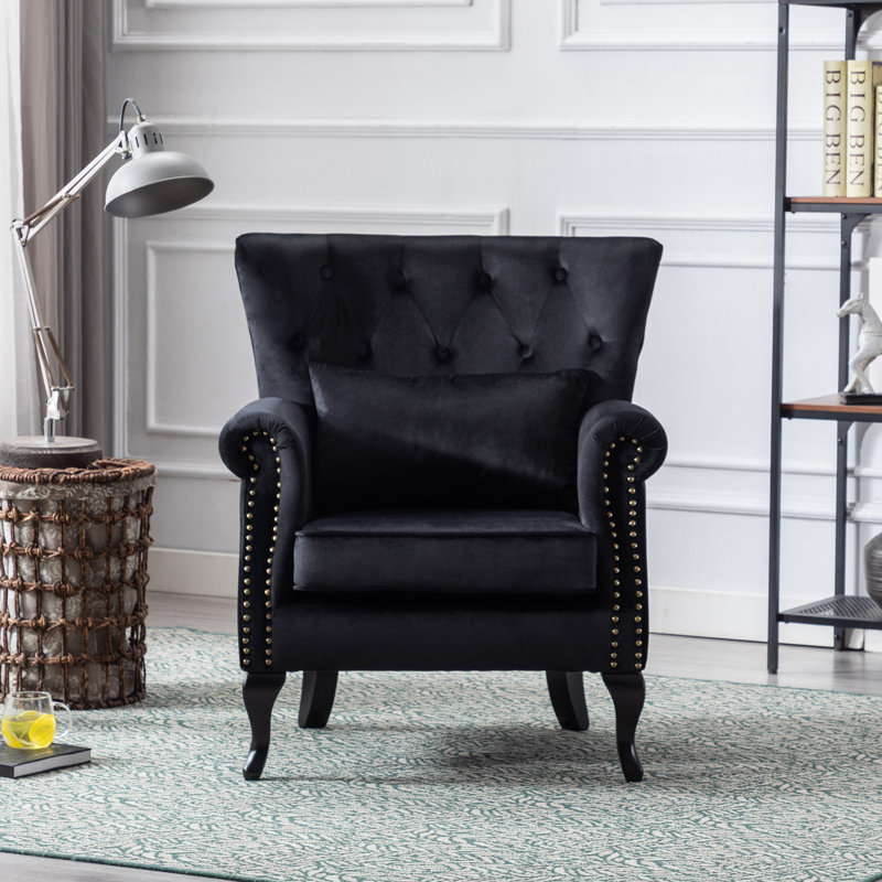 Kimmie Upholstered Club Chair, Black Velvet