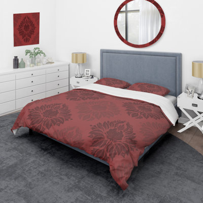 Red Damask - Abstract Duvet Cover Set - Microfiber Polyester