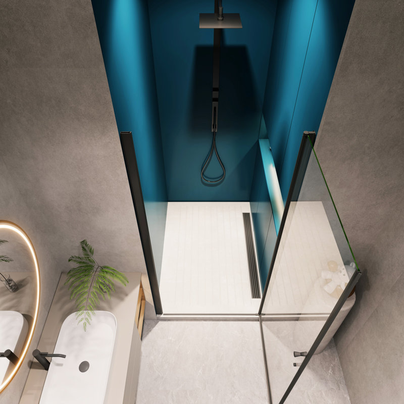 Porte de douche à poignée pivotante en acier inoxydable - Verre trempé noir mat de 1/4 po
