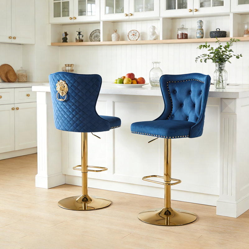 Tabouret de bar Fredez, Bleu très foncé, Or