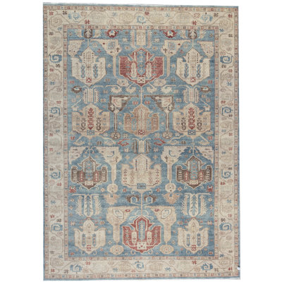 Hand-Knotted High-Quality Blue and Beige Area Rug