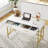 41 in Computer Desk With Two Drawers, White and Gold Modern Study Writing Desk-1040636948