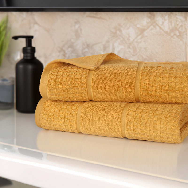 Hiyabel Zero Twist Cotton Solid Waffle Honeycomb Plush Soft Absorbent Medium Weight Bath Sheet, Gold