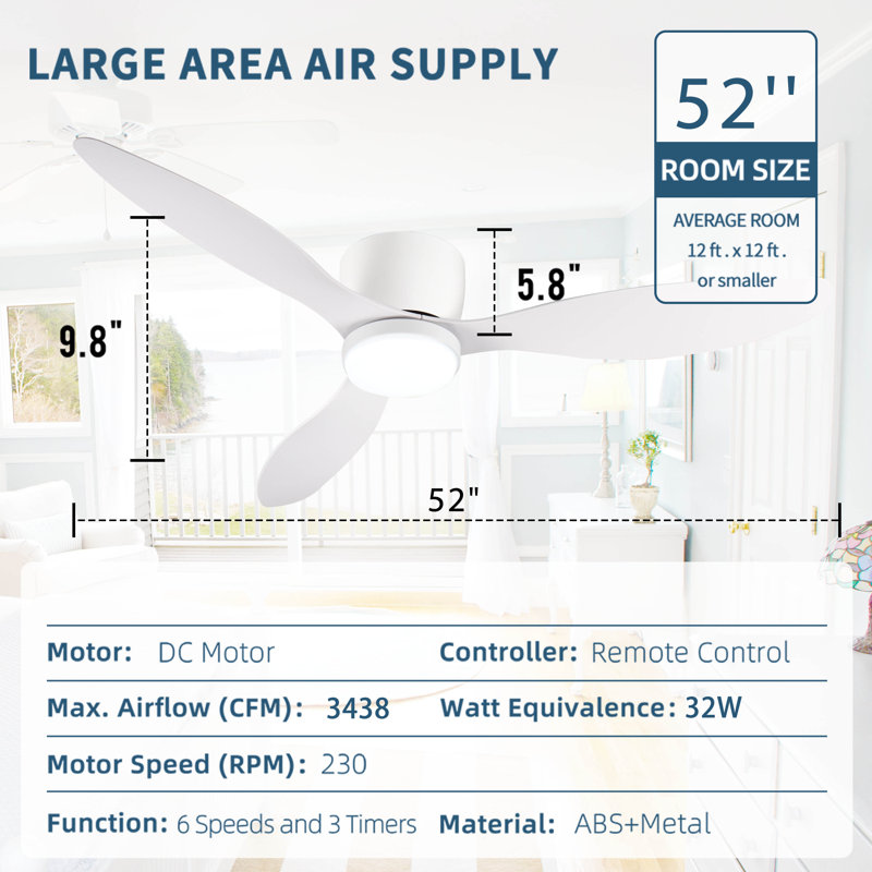 52 "Smart Ceiling Fan With Remote Control Light,Supports WIFI/Alexa Control,Adjustable Light,ABS Blade, White, White