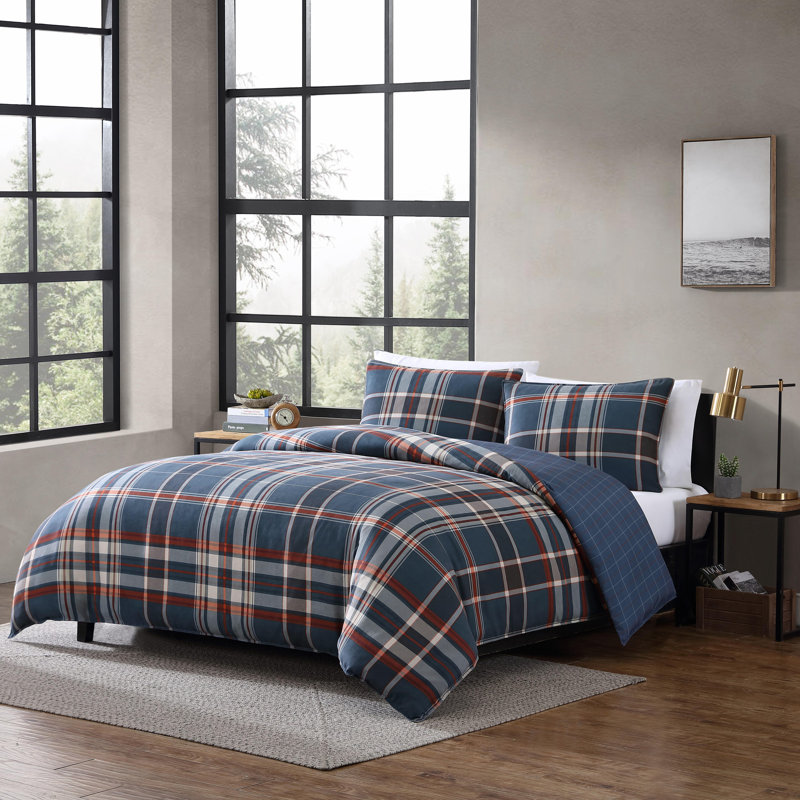 Eddie Bauer Shasta Lake Reversible Navy Duvet Cover Set, Twin Duvet Cover + 1 Standard Sham