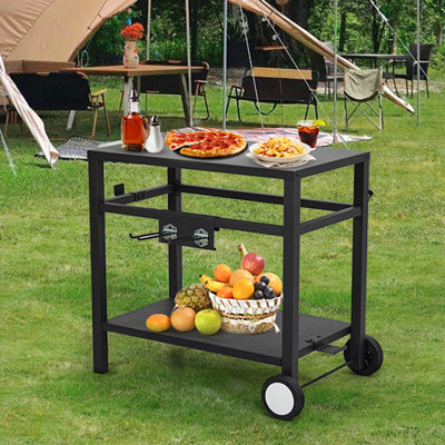 2-shelf Outdoor Grill Table With Wheels