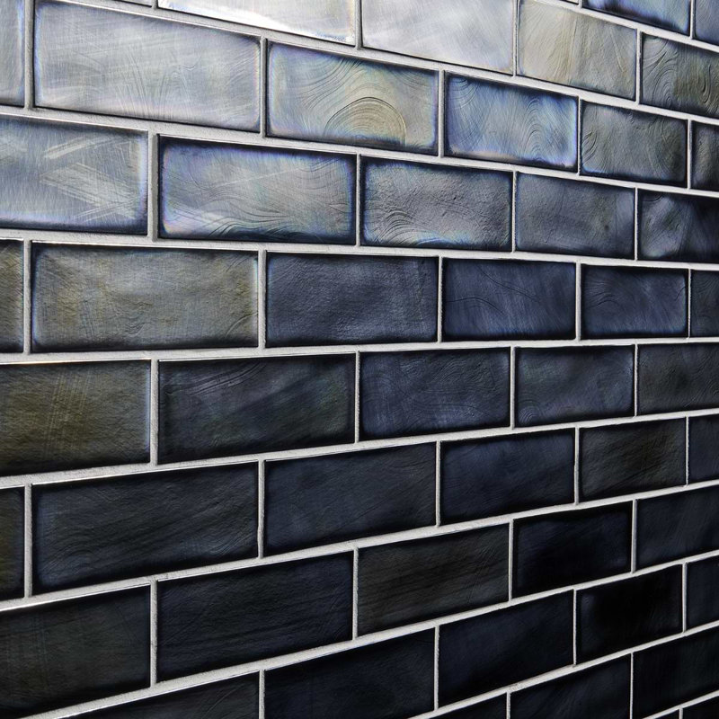 Magico 12x12 Iridescent Polished Glass Mosaic Tile, Night Black