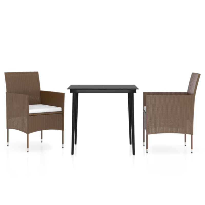 Long Dining Set with Cushions, 29.1" H x 31.5" W x 31.5" D, Cream Cushion/Brown Frame, 2
