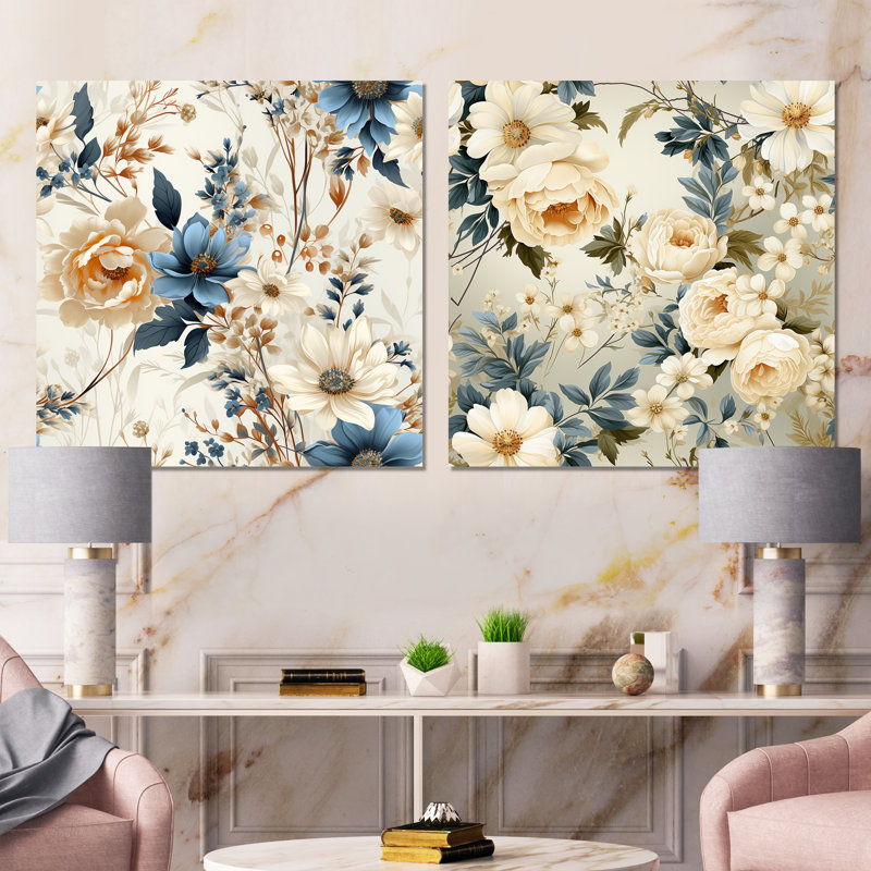 Ensemble de salon Badis - Floral Wall Art, Toile tendue, H 16 po x l 33 po x P 1 po