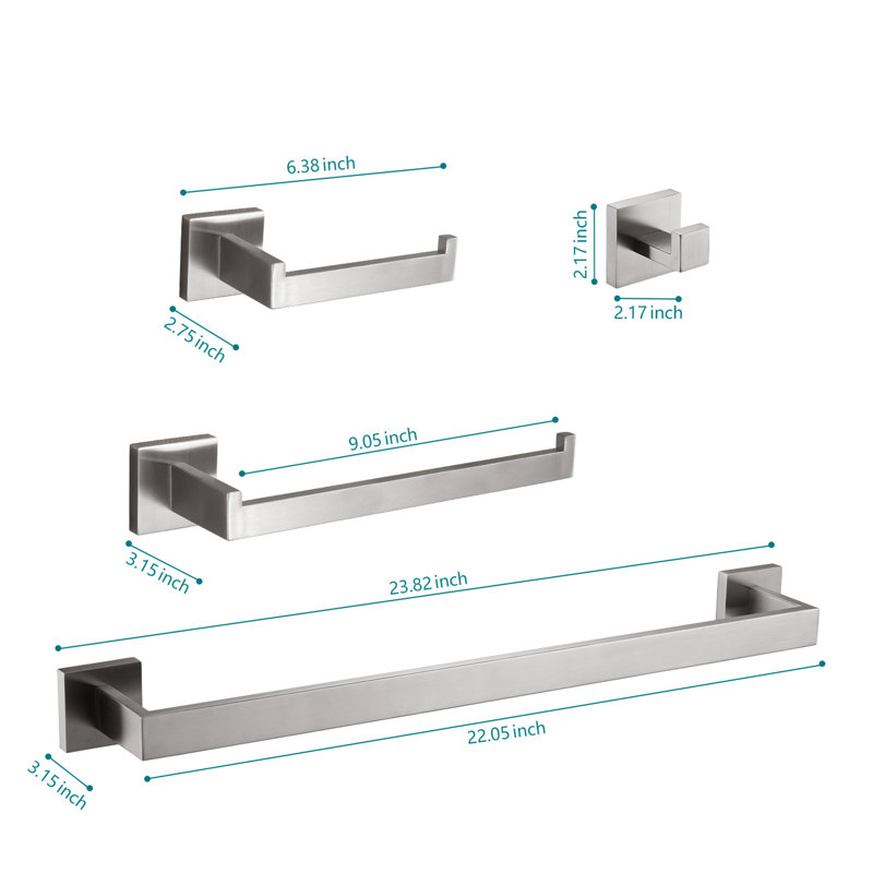 4 Bathroom Hardware In Brushed Nickel - Modern & Stylish For Bathroom, Shower, Wardrobe. Stainless Steel, Corrosion, Rust-, Scratch-. , Easy Install Nickel. Fashionable Bathrooms Cabinets. Prevents