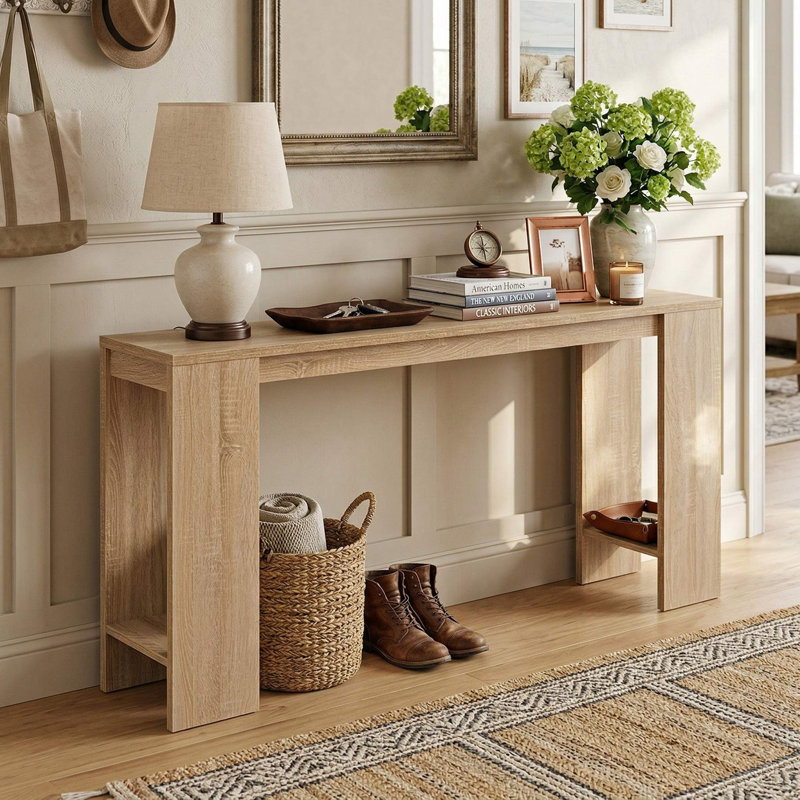 Console 71 po extra longue avec compartiments de rangement multifonctionnels, finition imperméable et résistante aux égratignures, convient au couloir et au vestibule