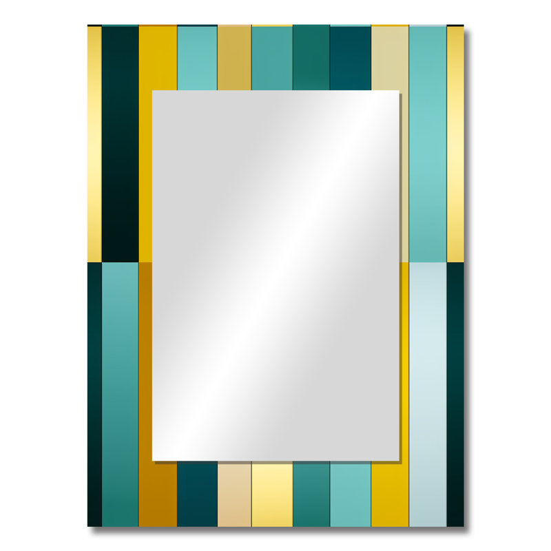 Harmonie rayée verte et jaune Naved - miroir mural unique, art moderne imprimé, 32 po x 24 po