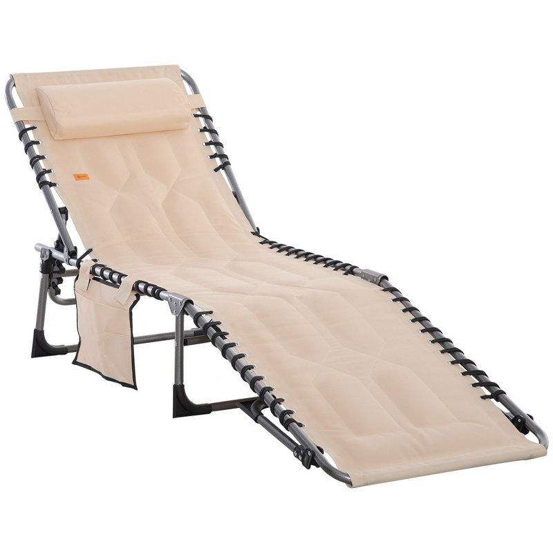 Padded Folding Chaise Lounge Chair, Beige